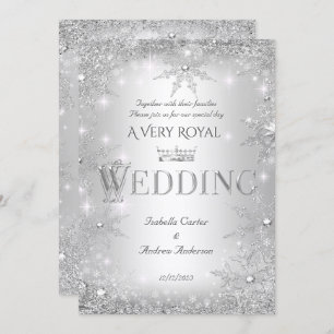 Wedding Silver Winter Wonderland Royal Crown Invitation