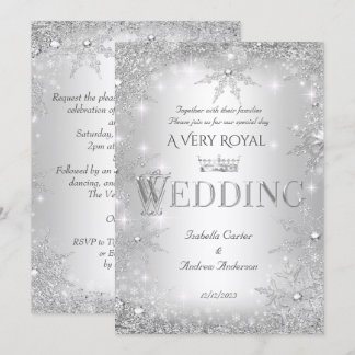 Wedding Silver Winter Wonderland Royal Crown Invitation