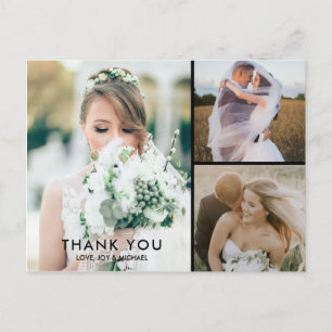 Wedding Simple 3 Photo Collage Thank You Postcard