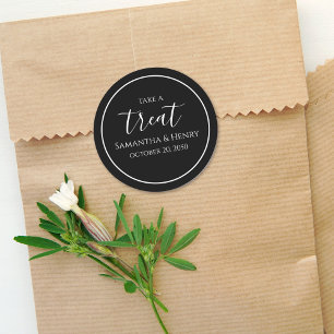 Wedding Simple Calligraphy Script Treat Black Classic Round Sticker