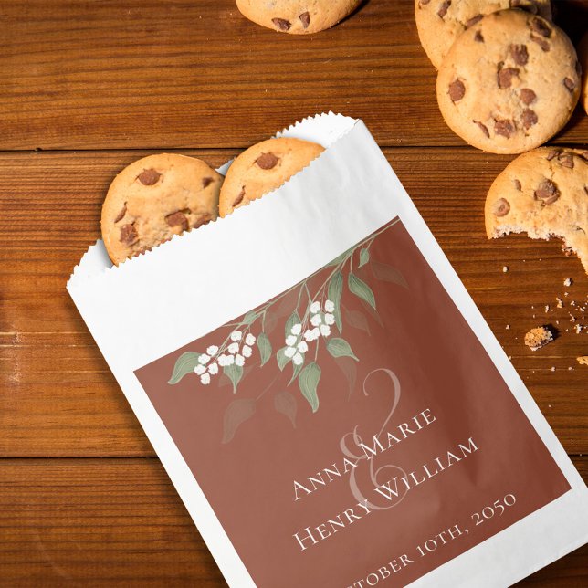 Wedding Simple Candy Favours Elegant Terracotta  Favour Bag (Terracotta Wedding reception treat paper bag, with elegant greenery and florals. )