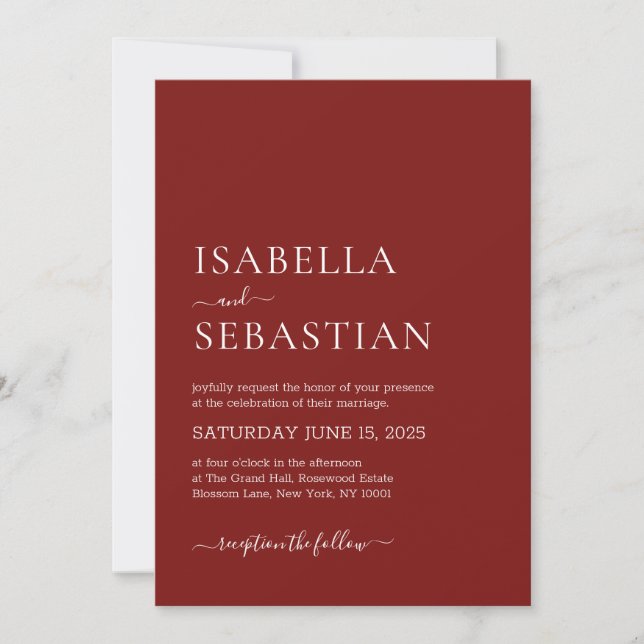 Wedding Simple Dark Red Invitation (Front)