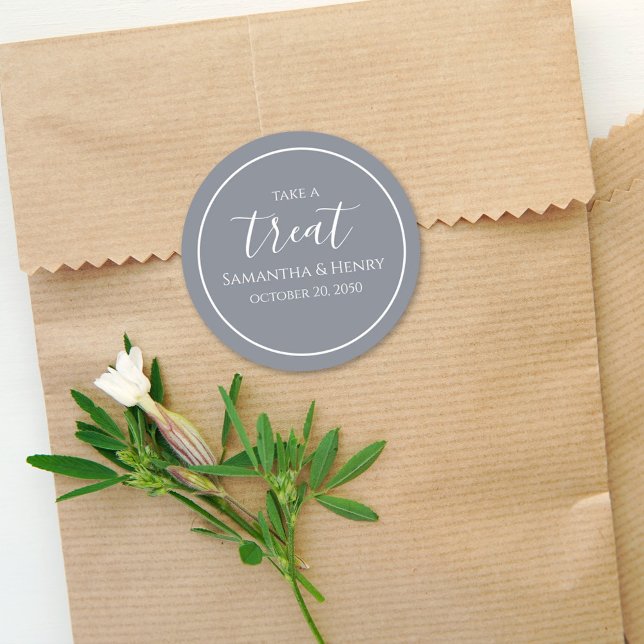 Wedding Simple Dusty Blue Calligraphy Script Treat Classic Round Sticker (Creator Uploaded)