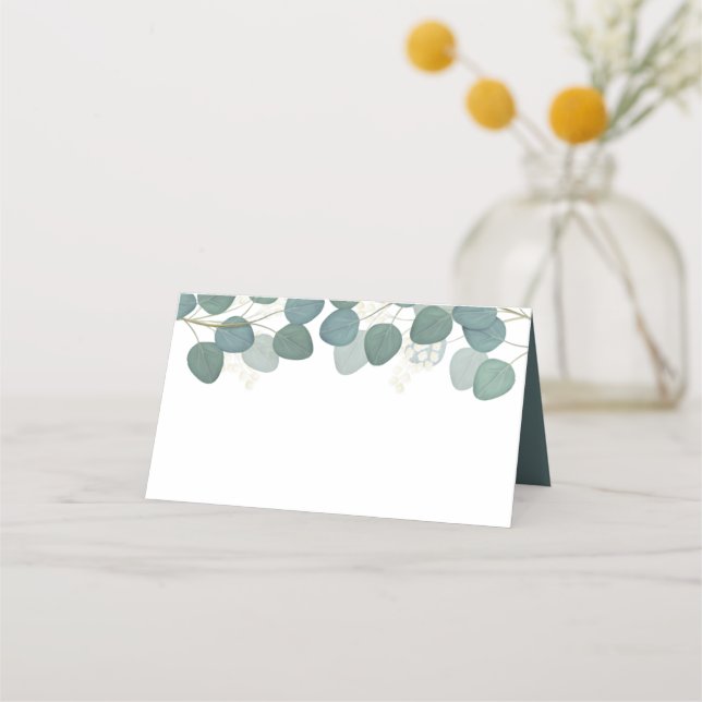 Wedding Simple Elegant Green Eucalyptus leaves Place Card (Front)