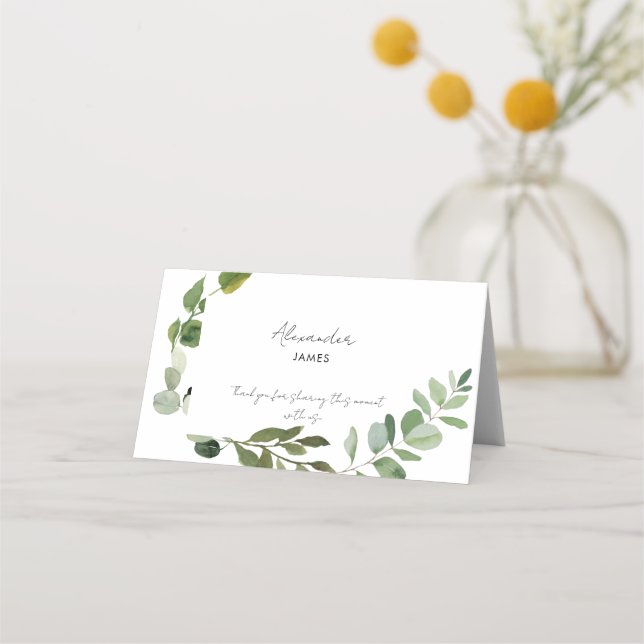 Wedding Simple Foliage Custom Elegant Place Card (Front)