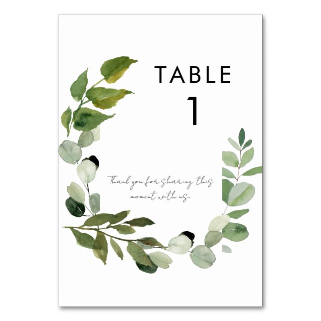 Wedding Simple Foliage Custom Message Table Number (Front)