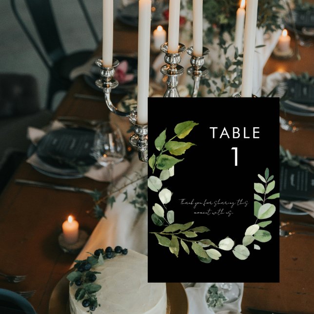 Wedding Simple Foliage Message Black Table Number (Creator Uploaded)