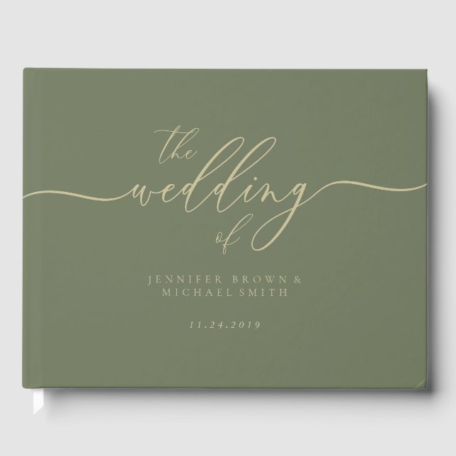Wedding Simple Gold Sage green Signature Party Guest Book (Front)