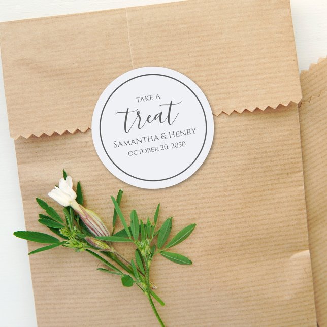 Wedding Simple Light Blue Calligraphy Script Treat Classic Round Sticker (Creator Uploaded)