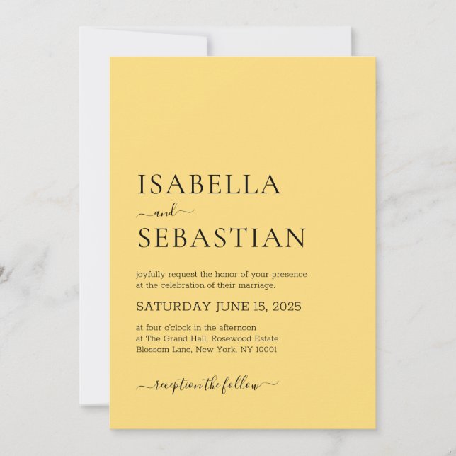 Wedding Simple Light Golden Rod Yellow Invitation (Front)