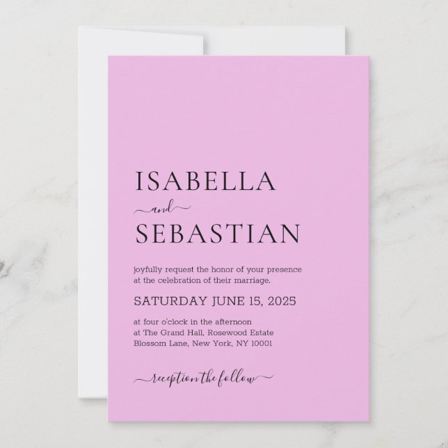 Wedding Simple Light Pink Invitation (Front)
