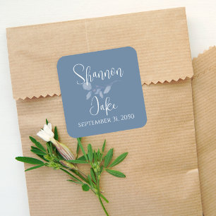 Wedding Simple Minimalist Blue Floral Custom Square Sticker