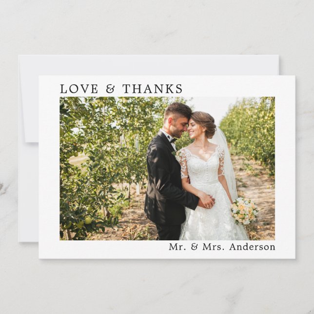 Wedding Simple Minimalist Love and Thanks Modern Thank You Card (Front)