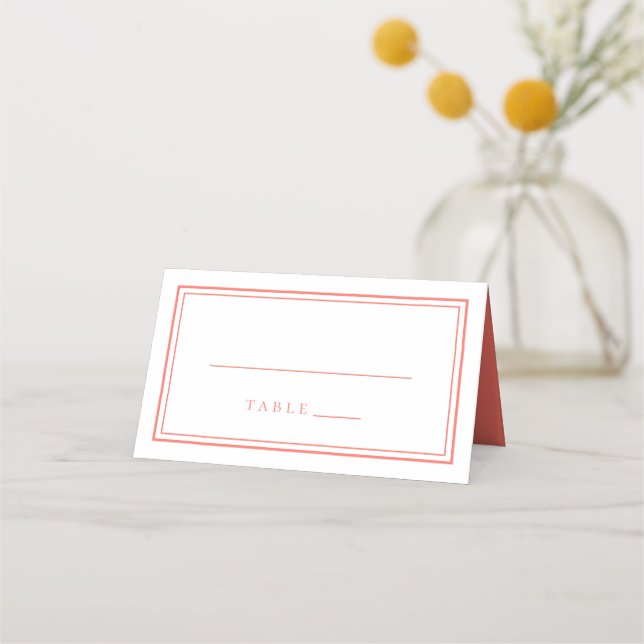 Wedding Simple Minimalist Modern Living Coral Place Card (Front)