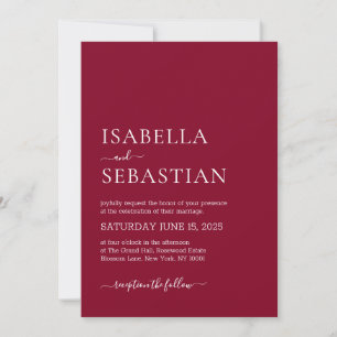 Wedding Simple Modern Burgundy  Invitation