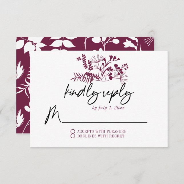 Wedding Simple Modern Burgundy RSVP Card (Front/Back)