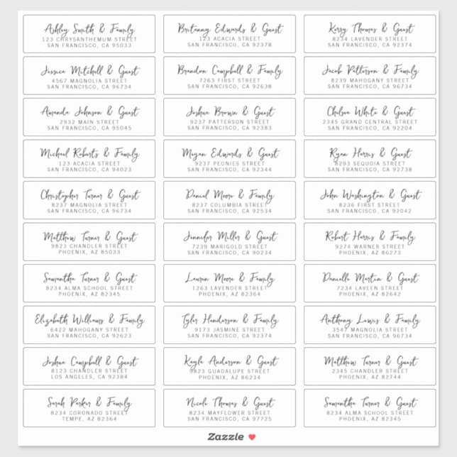 Wedding Simple Modern Chic Guest Names Address  (Sheet)
