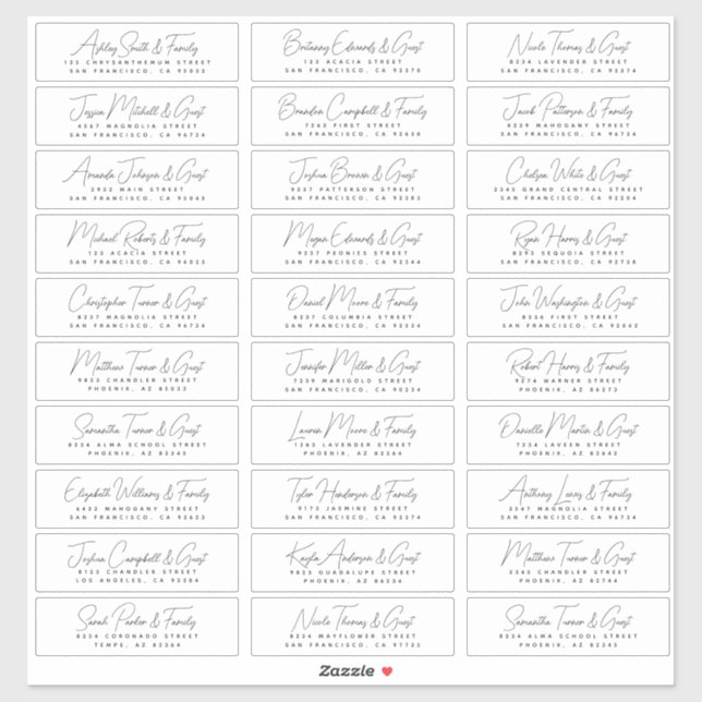 Wedding Simple Modern Chic Guest Names & Address (Sheet)