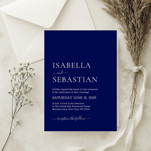 Wedding Simple Modern Dark Blue Invitation (Creator Uploaded)