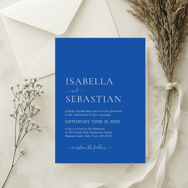 Wedding Simple Modern Royal Blue Invitation (Creator Uploaded)