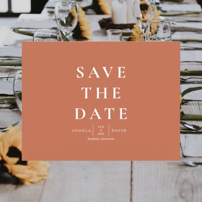 Wedding Simple  Modern Terracotta Save the Date Postcard (Creator Uploaded)
