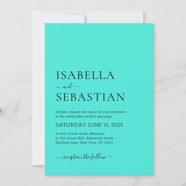 Wedding Simple Modern Turquoise Invitation (Front)