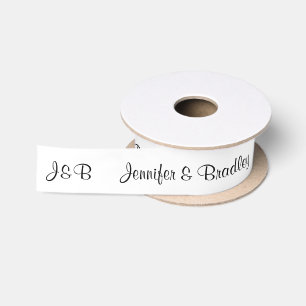 Wedding Simple Monogram Black White Personalised Satin Ribbon