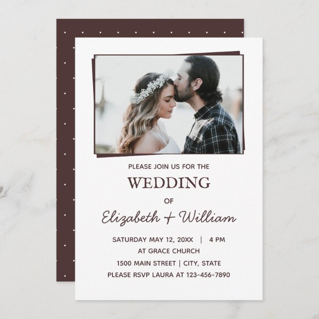 Wedding Simple Photo Elegant Wine Colour Invitatio Invitation (Front/Back)