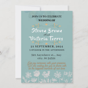 wedding Simple ,white flowers, watercolor Invitation