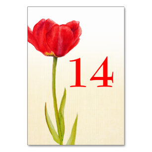 Wedding single red tulip flower table numbers