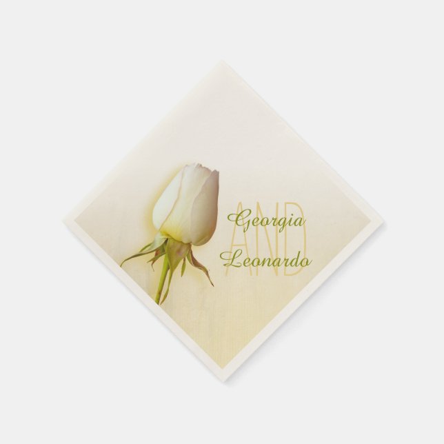 Wedding single white rose named paper napkin (Corner)