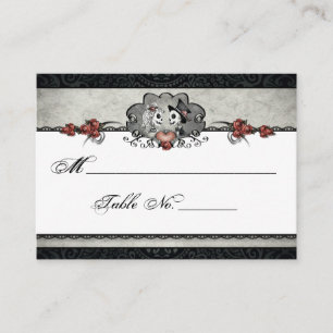 Wedding Skeleton Halloween Black & Grey Place Card