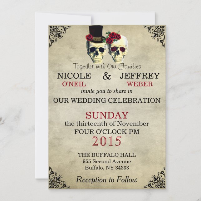 Wedding Skeleton Skulls Invitation (Front)