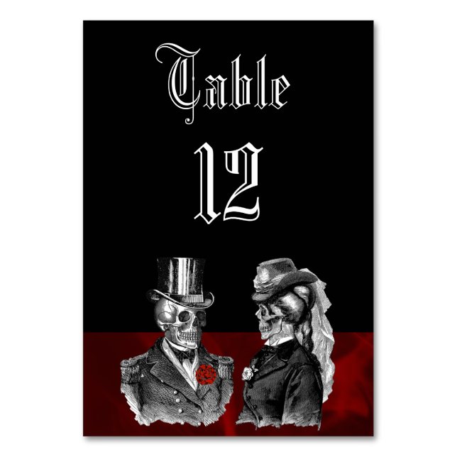 Wedding Skeleton Skulls Table Card (Front)