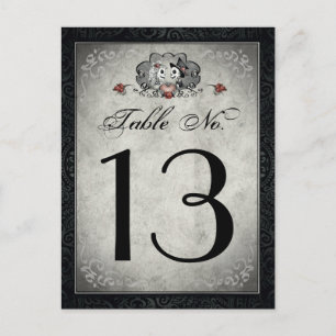 Wedding Skeletons Black Grey & Heart Table Numbers Postcard