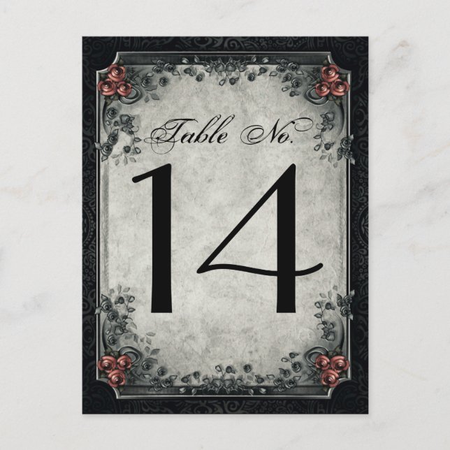 Wedding Skeletons Black & Grey Table Numbers Postcard (Front)