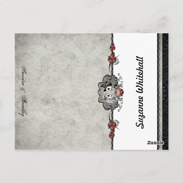 Wedding Skeletons Grey ADD NAME Folding Place Card (Back)