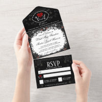 Wedding Skeletons Holding Heart Black & White
