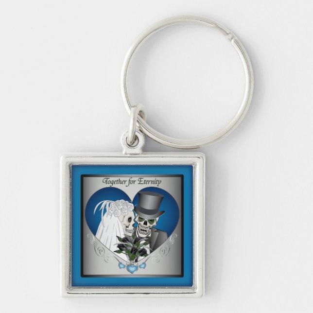 Wedding Skulls - Blue Key Ring (Front)
