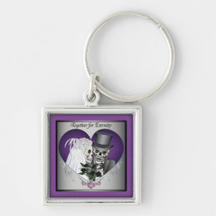 Wedding Skulls - Purple Key Ring