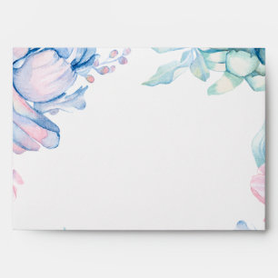 Wedding   Sky Blue and Bubblegum Pink Peonies Envelope
