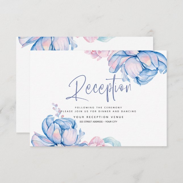 Wedding | Sky Blue and Bubblegum Pink Peonies Invitation (Front/Back)