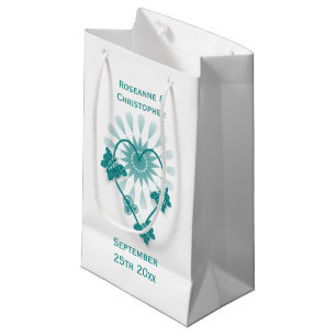 Wedding Small Gift Bag Teal Butterflies Heart
