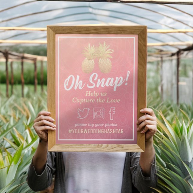Wedding Snap Hashtag Vintage Gold Pineapple Couple Poster (Creator Uploaded)