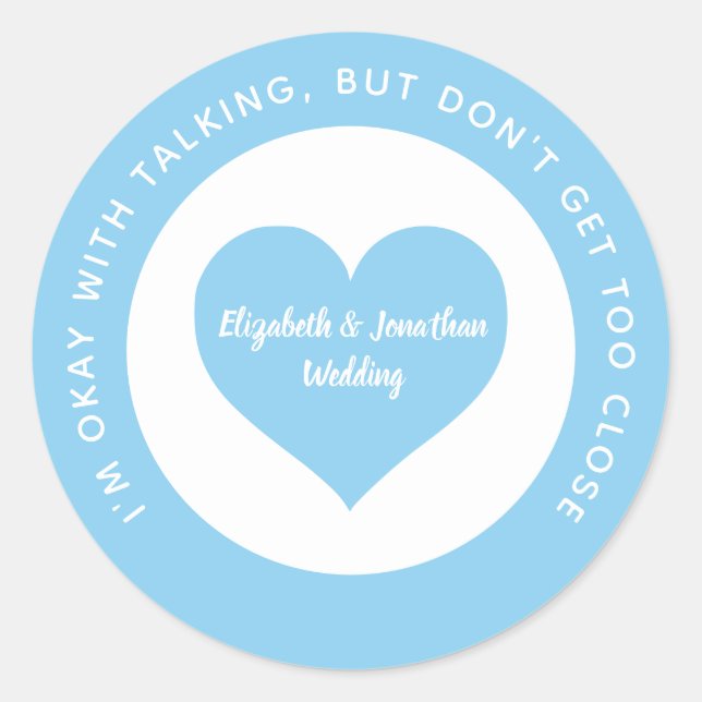 Wedding Social Distancing Blue Heart Colour Code Classic Round Sticker (Front)
