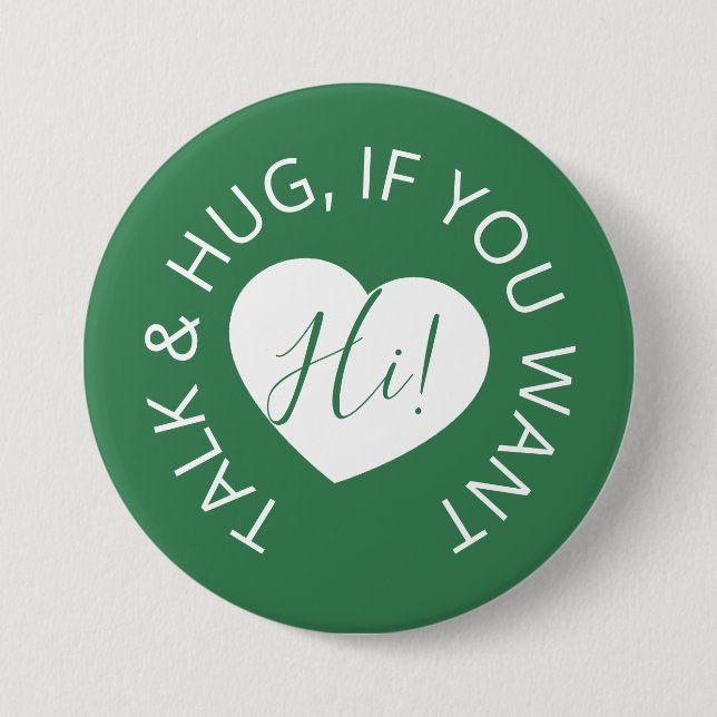 Wedding social distancing guest care green heart 7.5 cm round badge (Front)