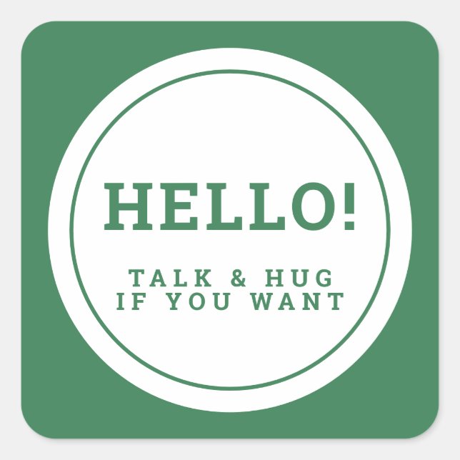 Wedding social distancing guest care green hello square sticker (Front)