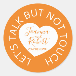 Wedding social distancing guest care orange heart classic round sticker