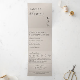 Wedding Soft Beige All in one set Tri-Fold Invitation