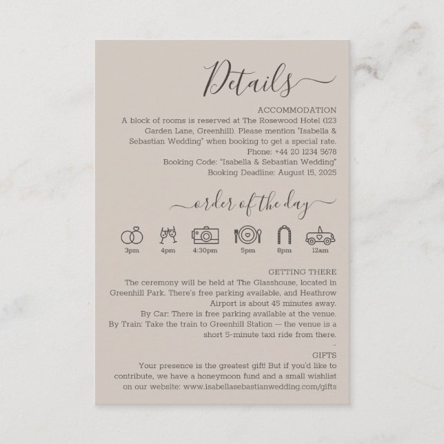 Wedding Soft Beige Details Enclosure Card (Front)